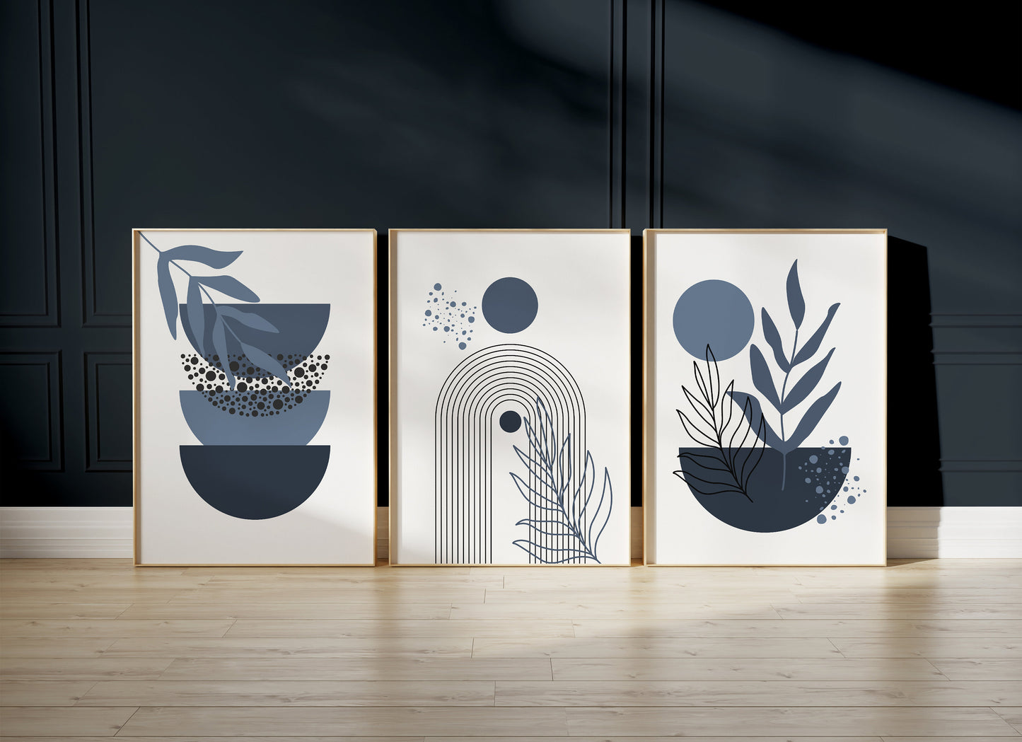 Set of 3 Blue Boho Wall Art Prints
