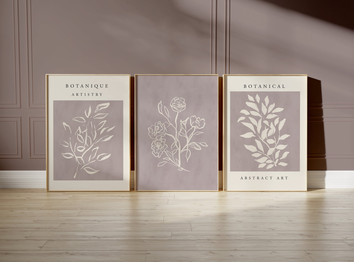 Set of 3 Mauve Pink Botanical Wall Art Prints