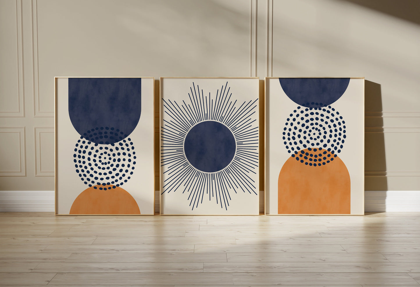 Set of 3 Blue & Orange Boho Wall Prints
