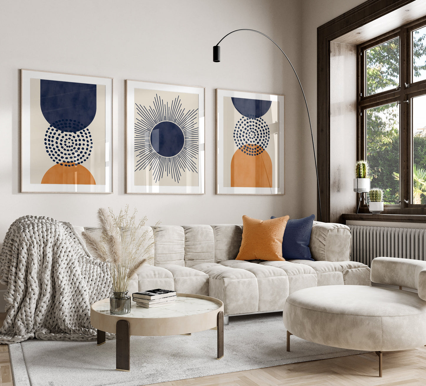 Set of 3 Blue & Orange Boho Wall Prints