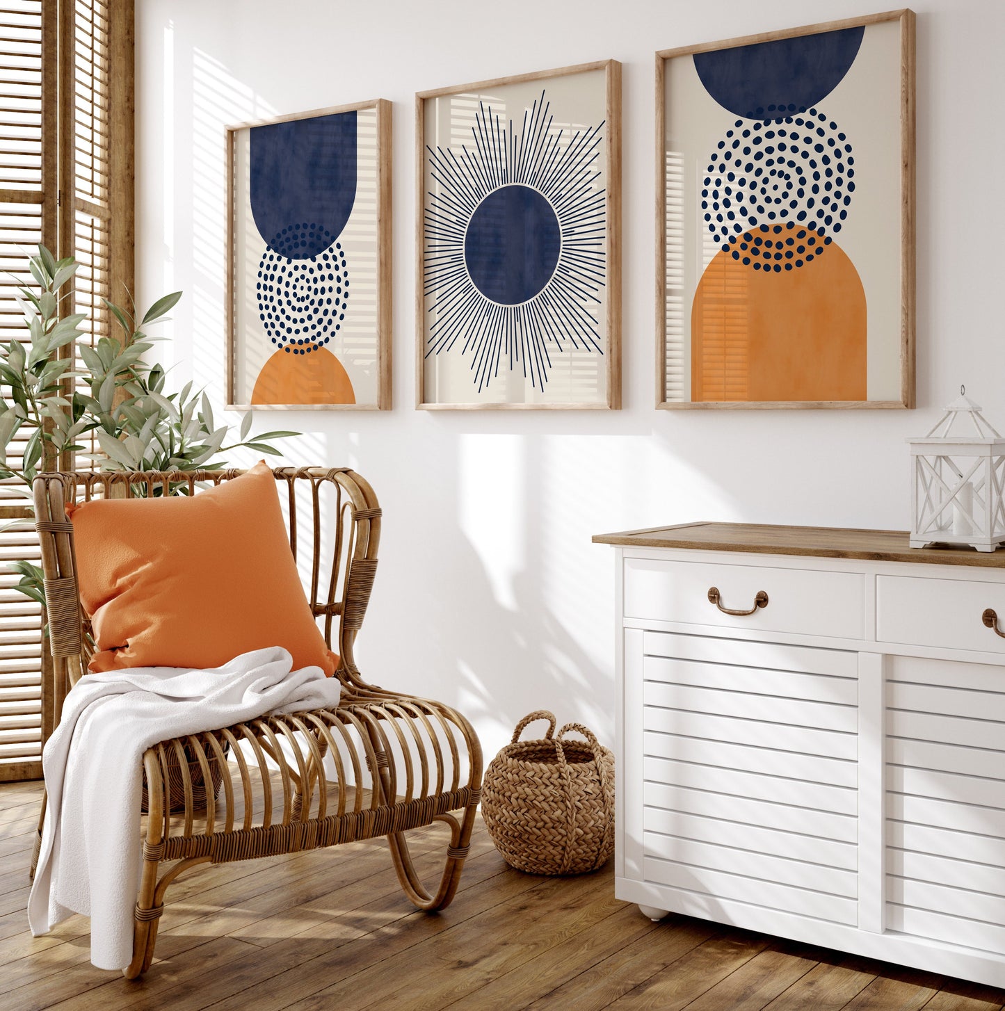 Set of 3 Blue & Orange Boho Wall Prints