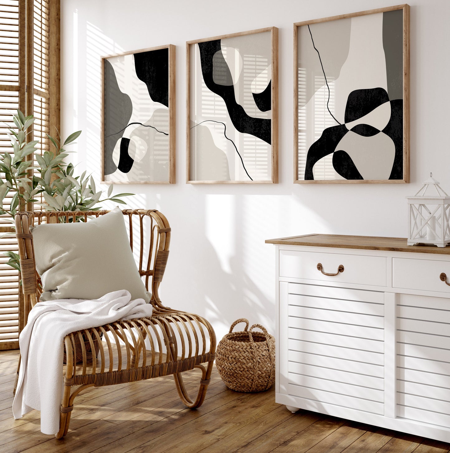 Set of 3 Taupe Abstract Wall Art Prints