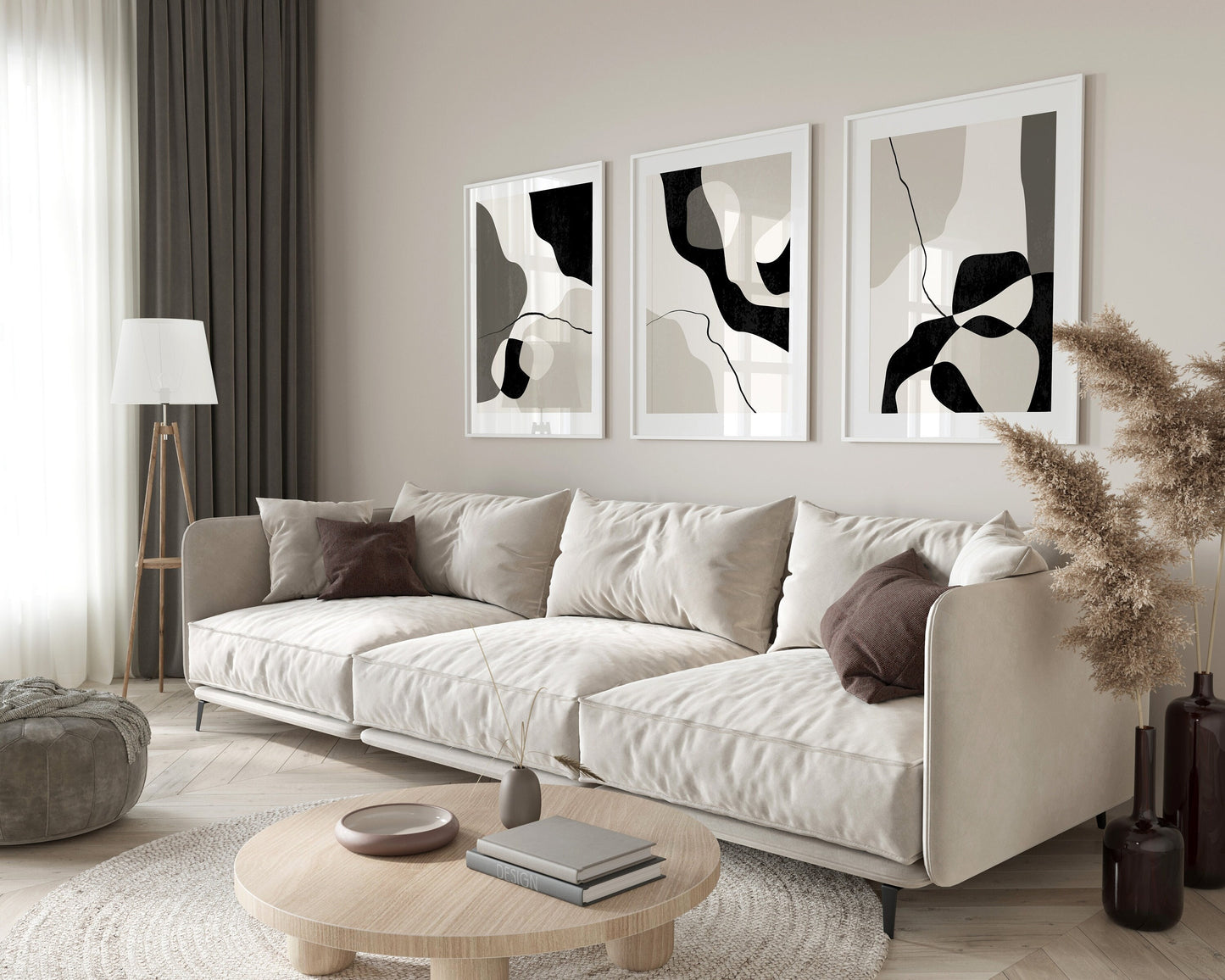 Set of 3 Taupe Abstract Wall Art Prints