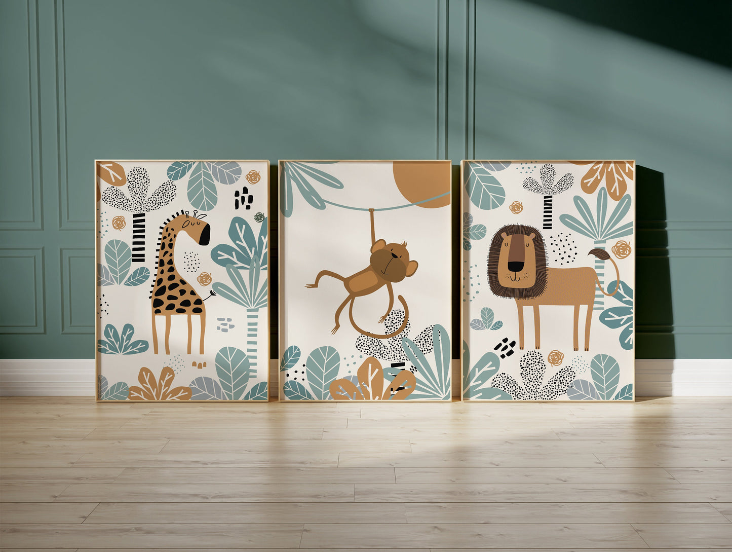 Set of 3 Duck Egg Blue Safari Nursery Wall Prints