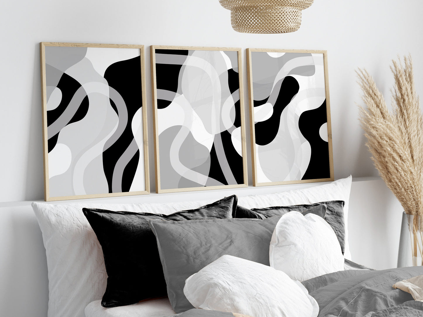 Set of 3 Modern Black & White Abstract Wall Prints
