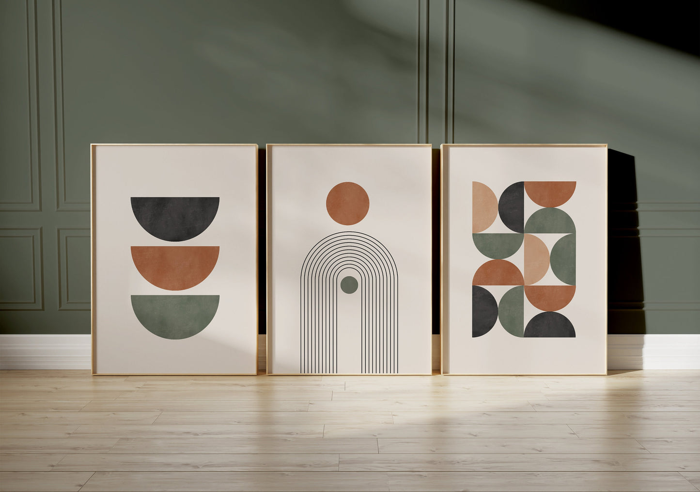 Set of 3 Green & Terracotta Boho Wall Prints