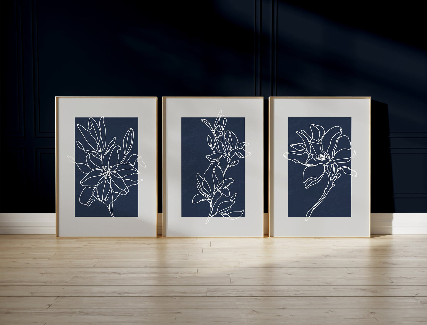 Set of 3 Blue & Grey Botanical Wall Prints