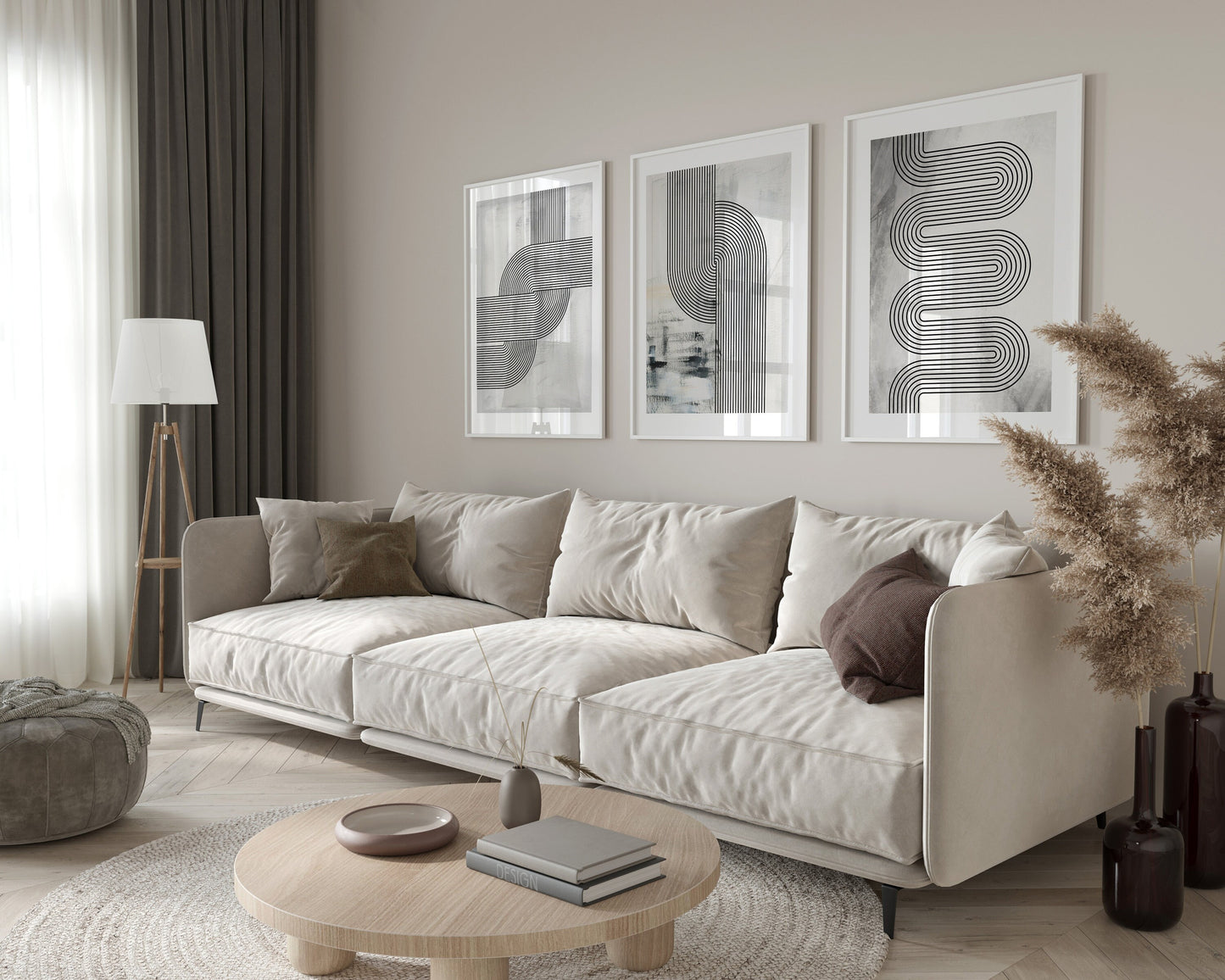 Set of 3 Grey & Black Retro Abstract Art