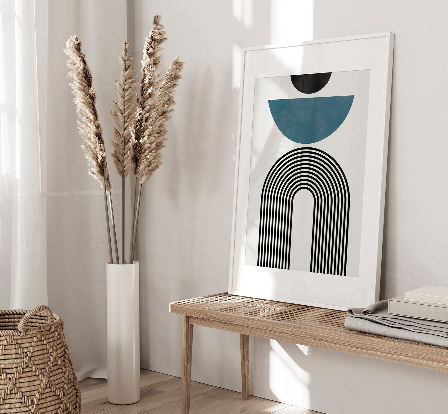 Set of 3 Teal Abstract Modern Mid Century Wall Art Prints