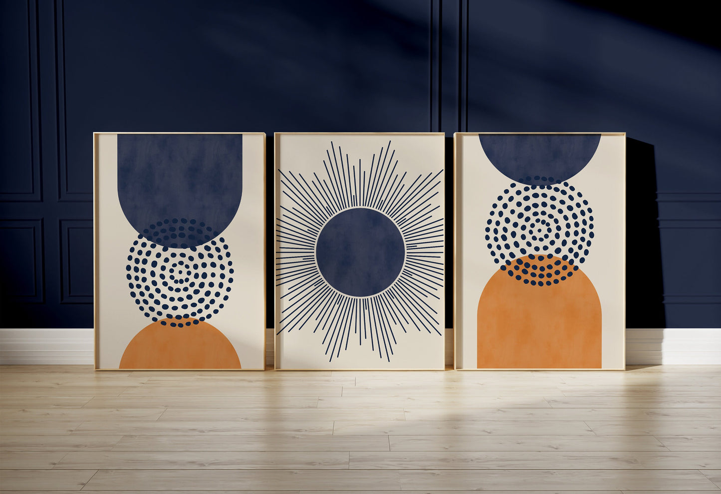 Set of 3 Blue & Orange Boho Wall Prints