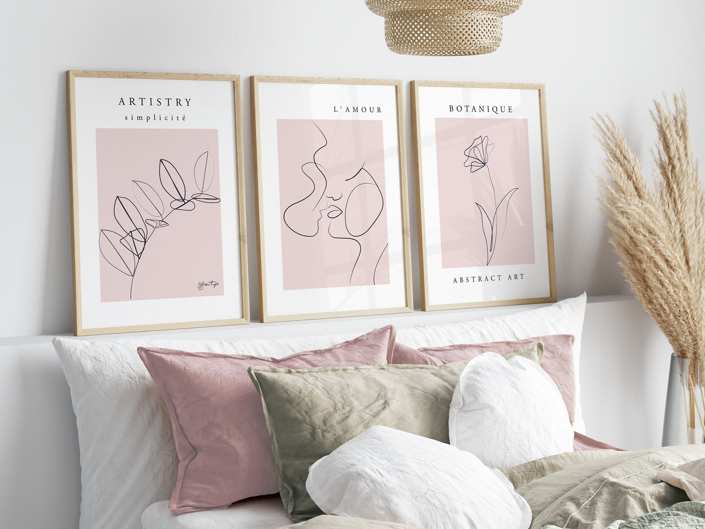 Set of 3 Pink Abstract Wall Art Prints