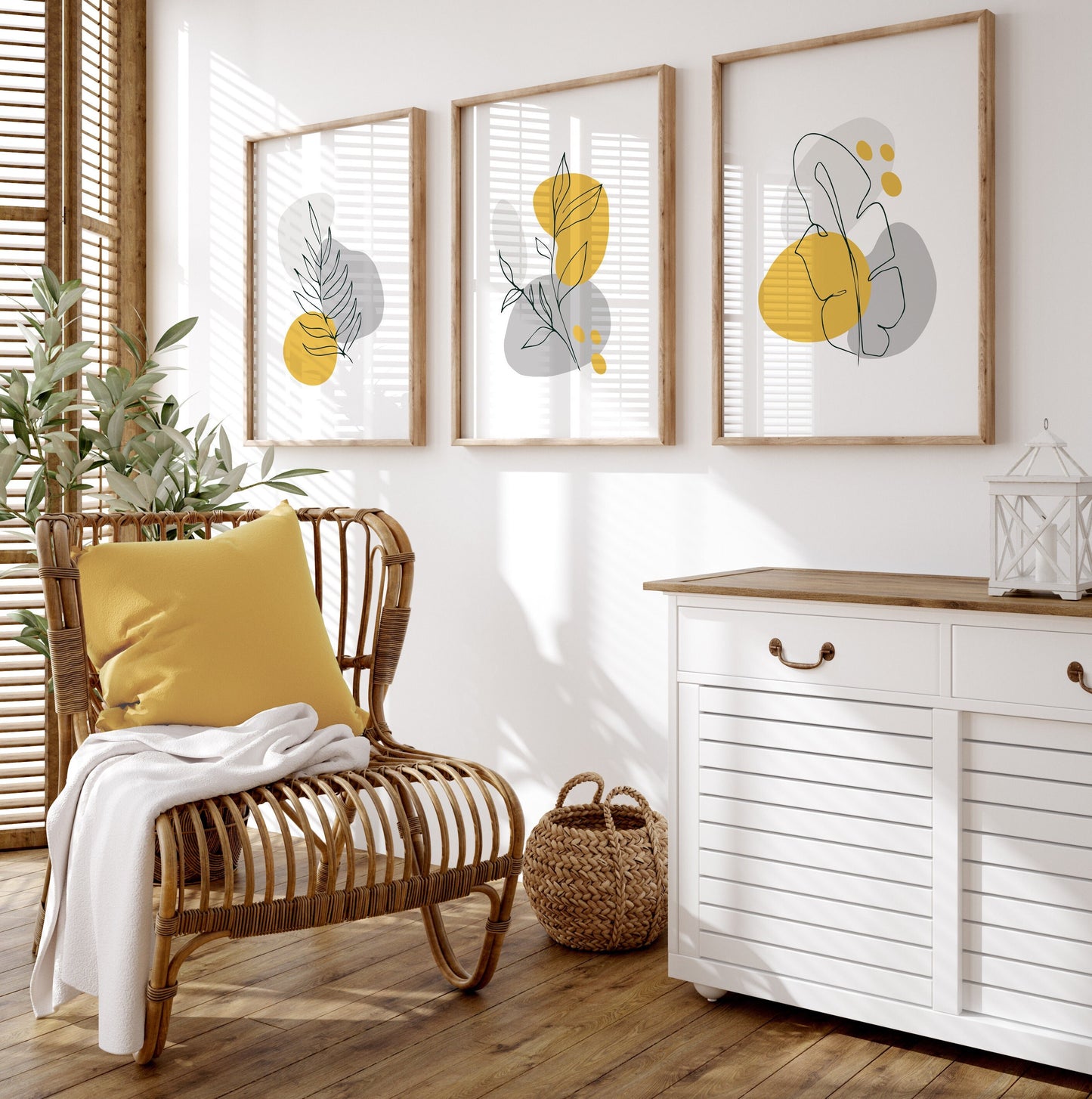 Yellow Botanical Abstract Wall Art Prints