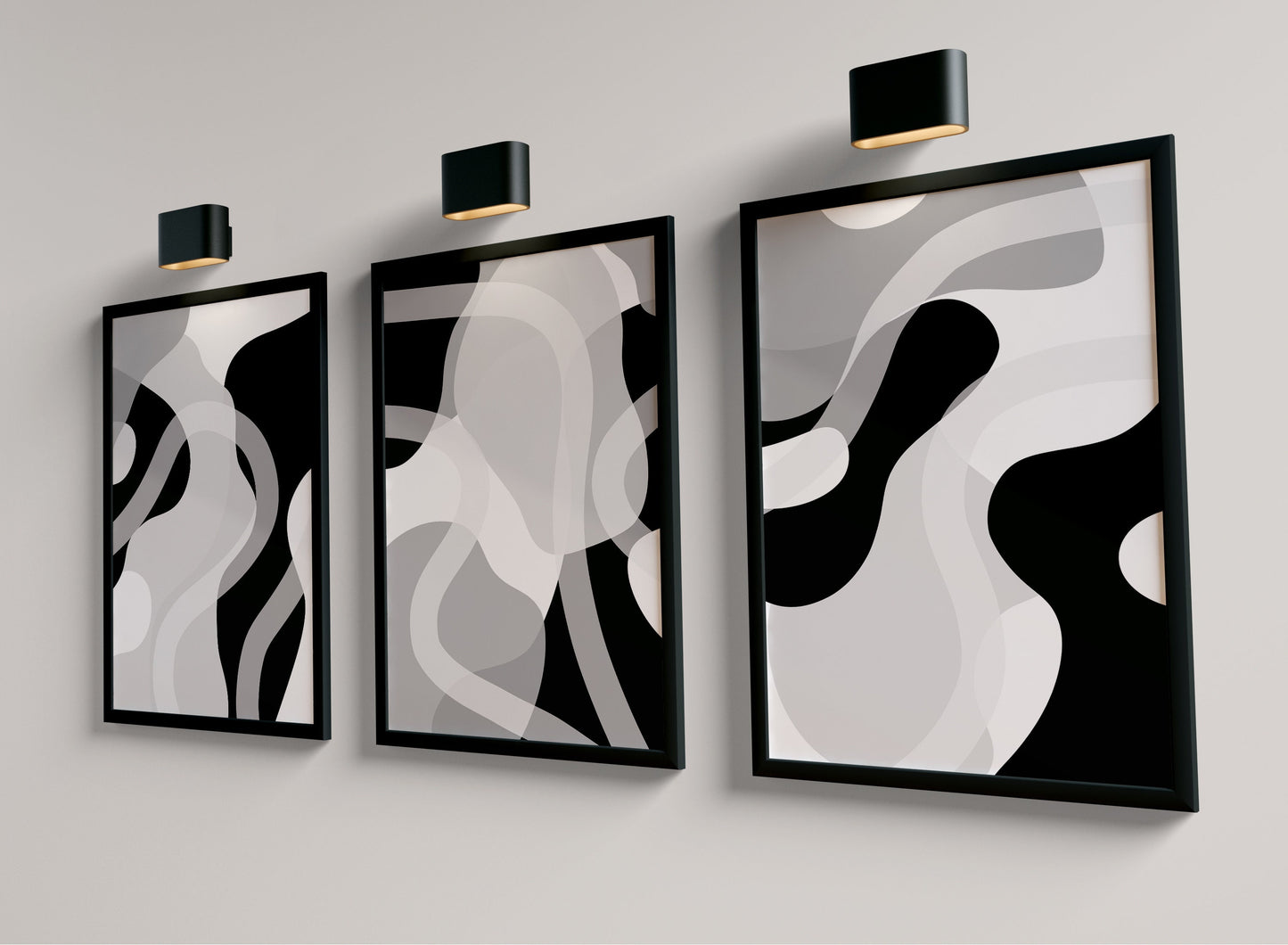Set of 3 Modern Black & White Abstract Wall Prints