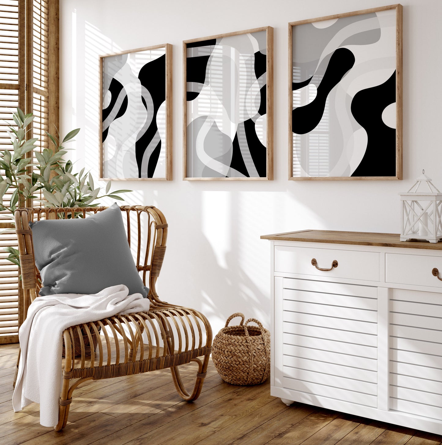 Set of 3 Modern Black & White Abstract Wall Prints
