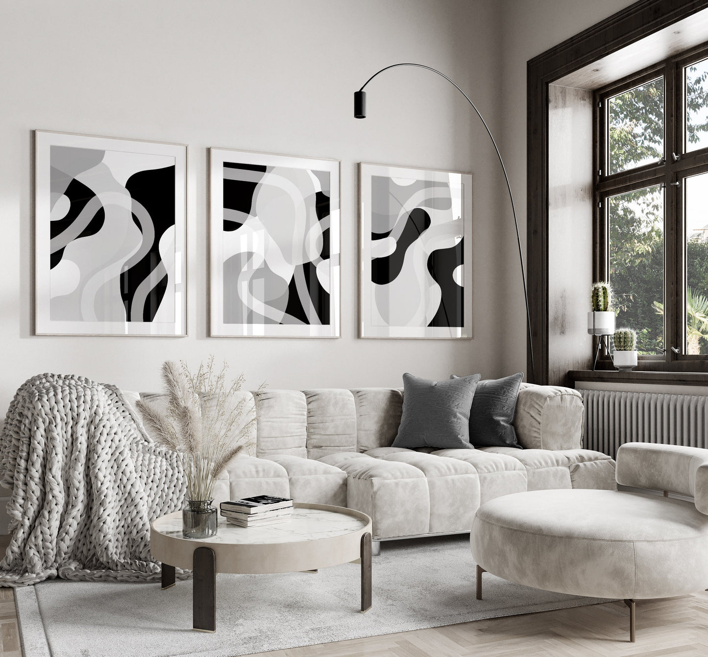 Set of 3 Modern Black & White Abstract Wall Prints