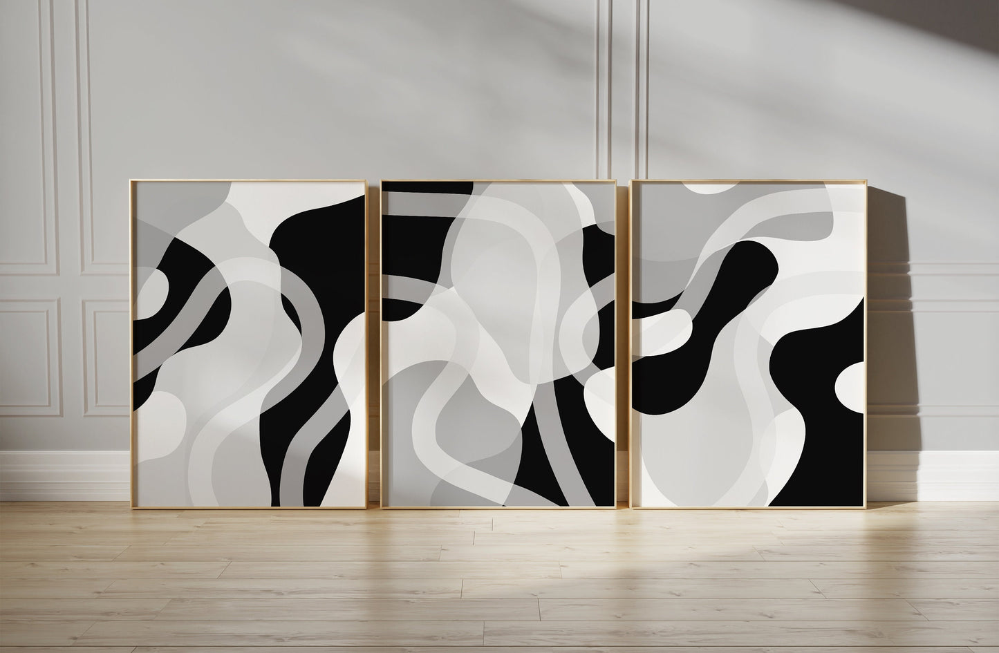 Set of 3 Modern Black & White Abstract Wall Prints
