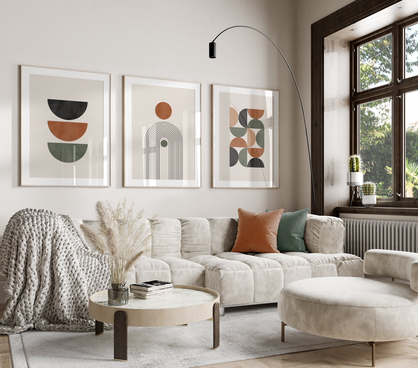 Set of 3 Green & Terracotta Boho Wall Prints