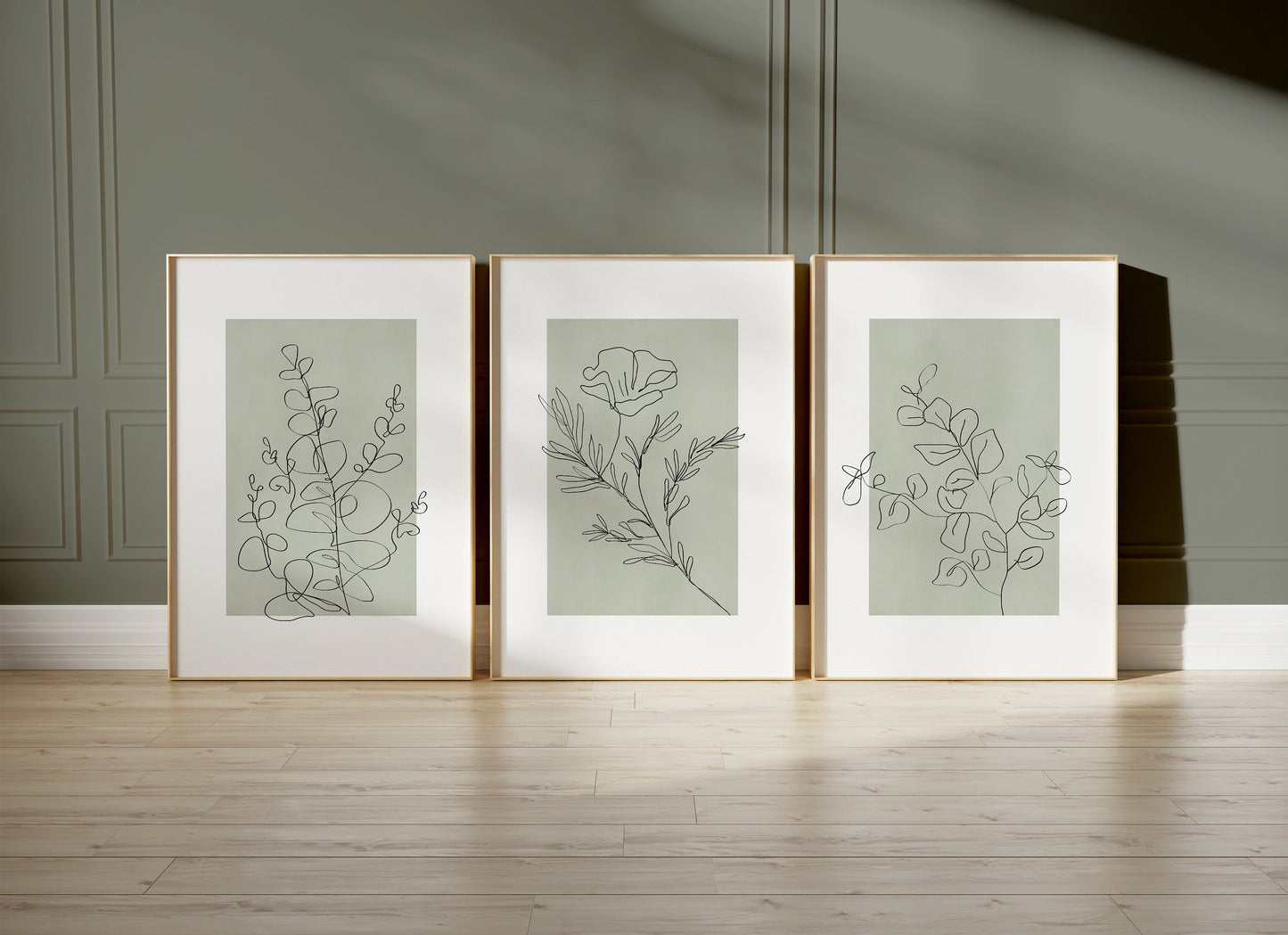 Set of 3 Sage Green Botanical Wall Art Prints