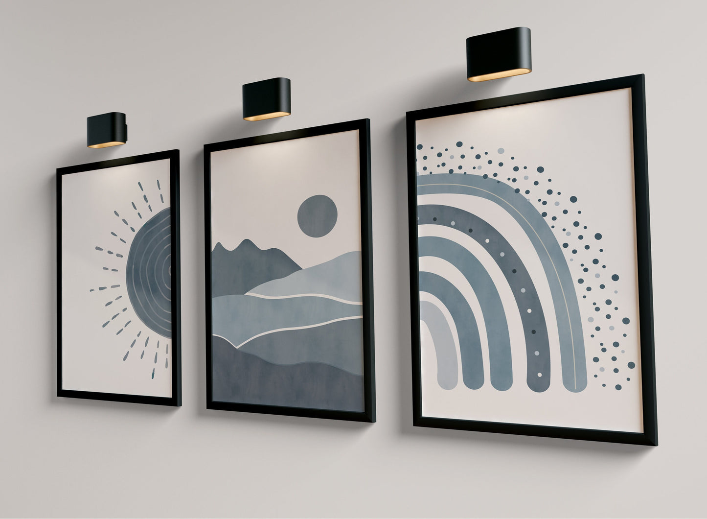 Set of 3 Baby Blue Boho Nursery Wall Prints