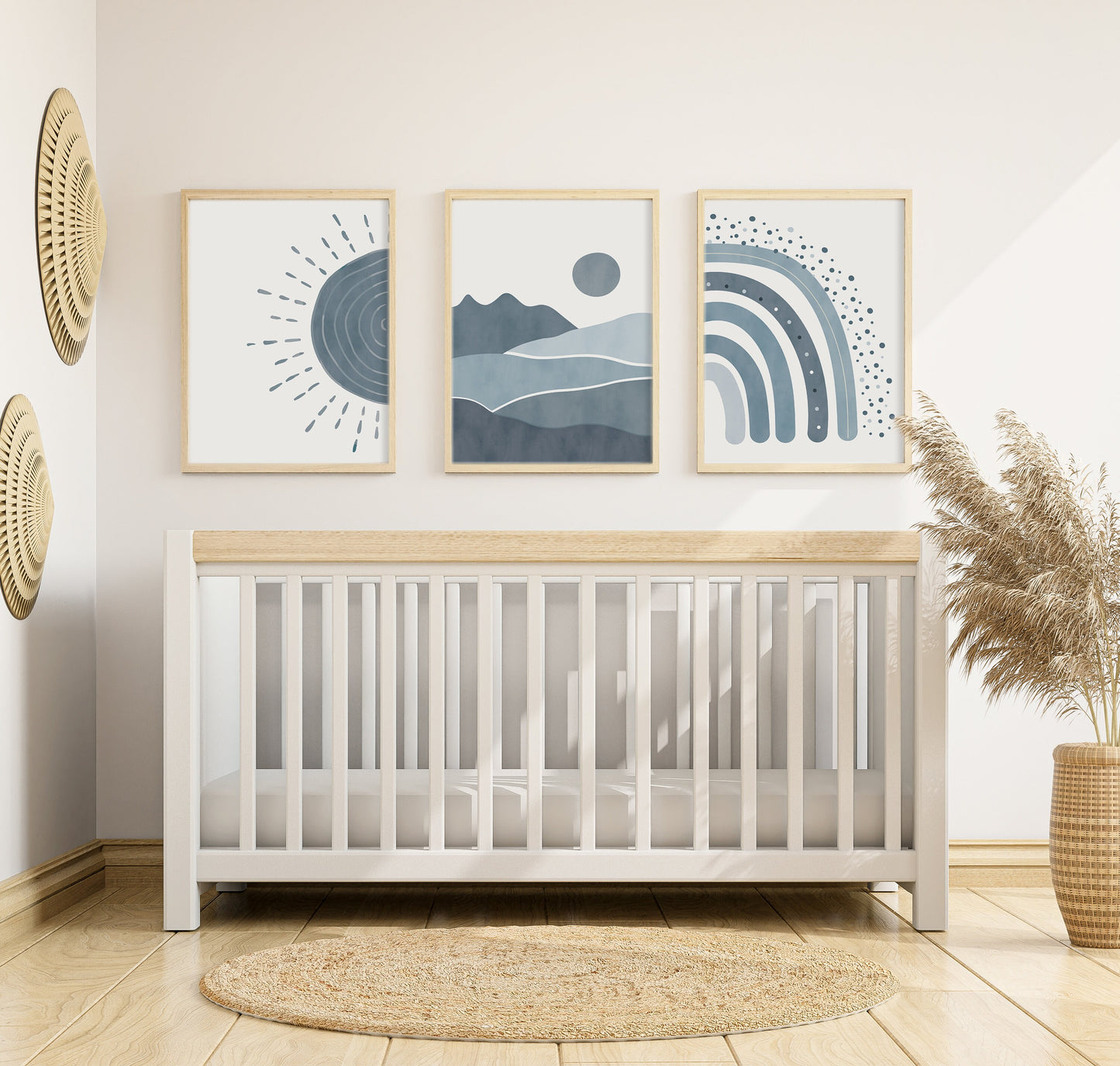 Set of 3 Baby Blue Boho Nursery Wall Prints