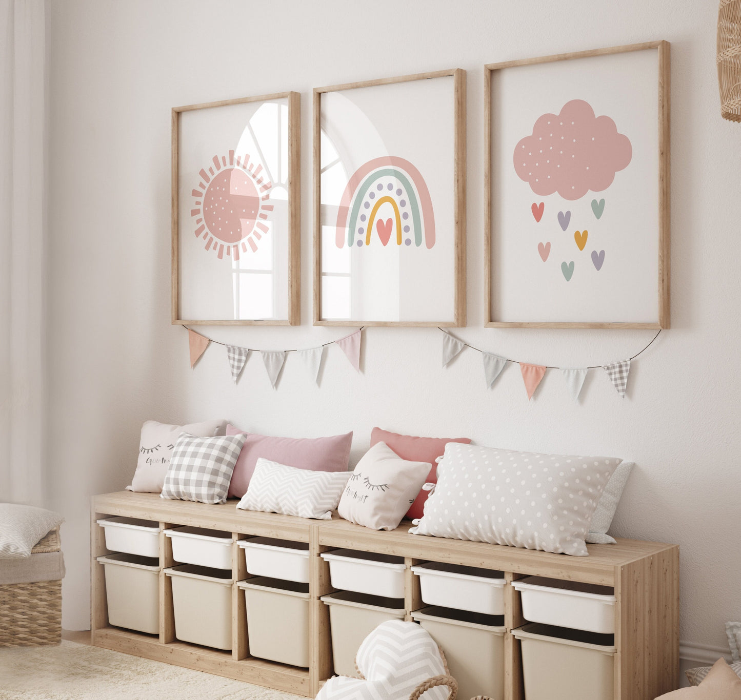 Set of 3 Pink Boho Nursery Wall Art Prints