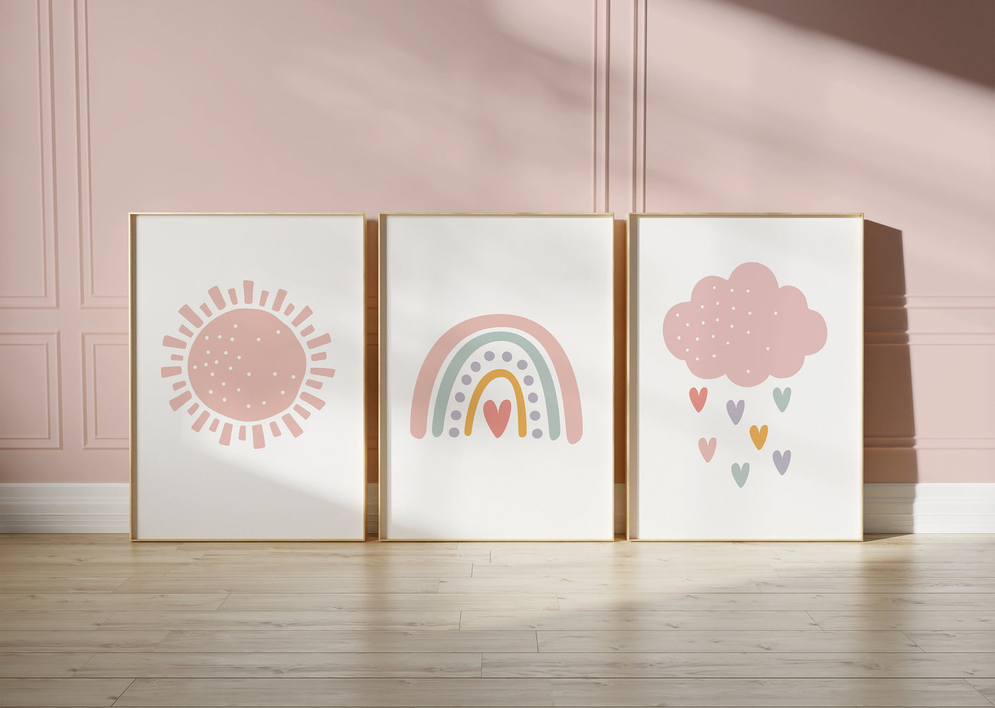 Set of 3 Pink Boho Nursery Wall Art Prints