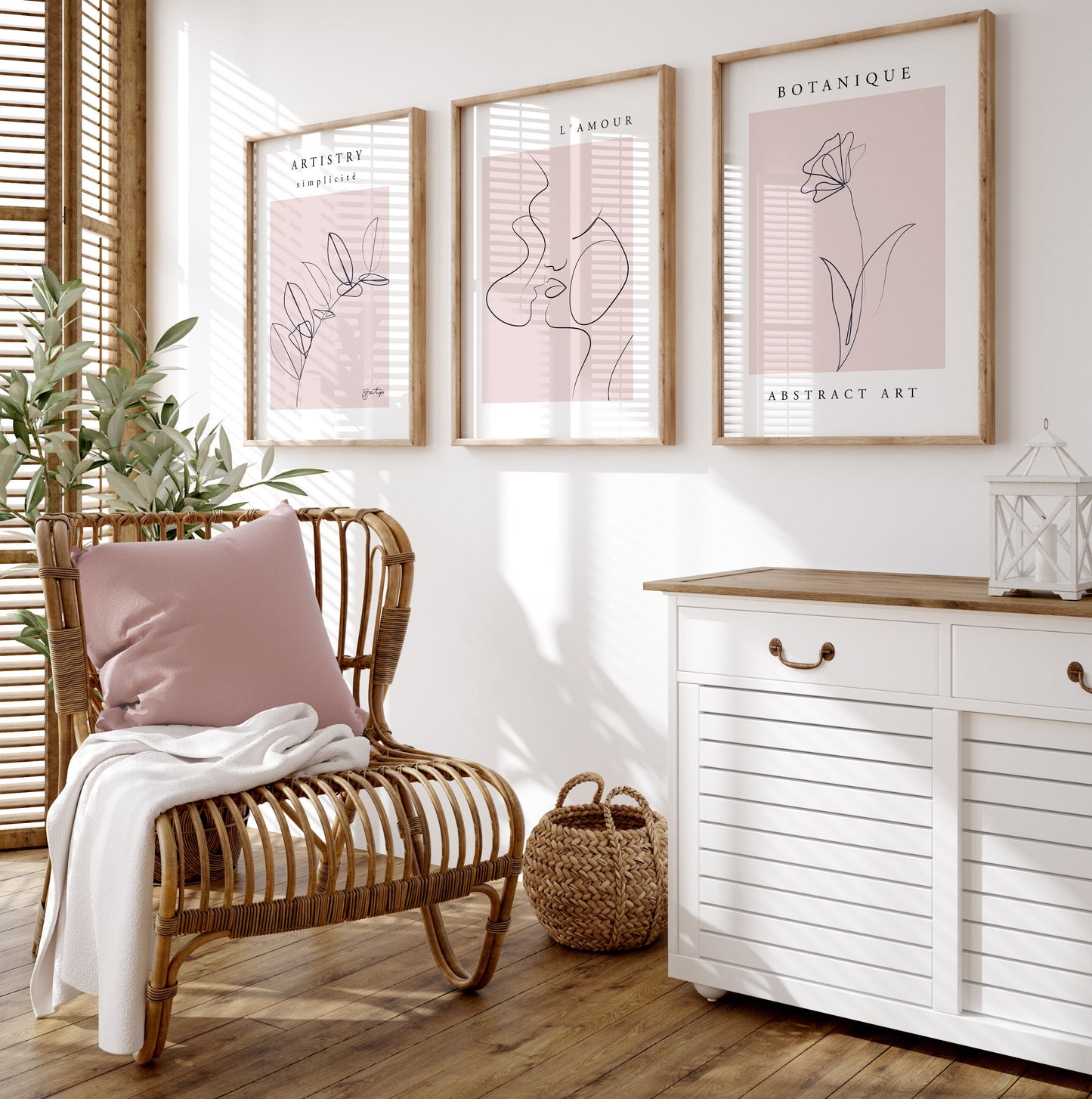 Set of 3 Pink Abstract Wall Art Prints