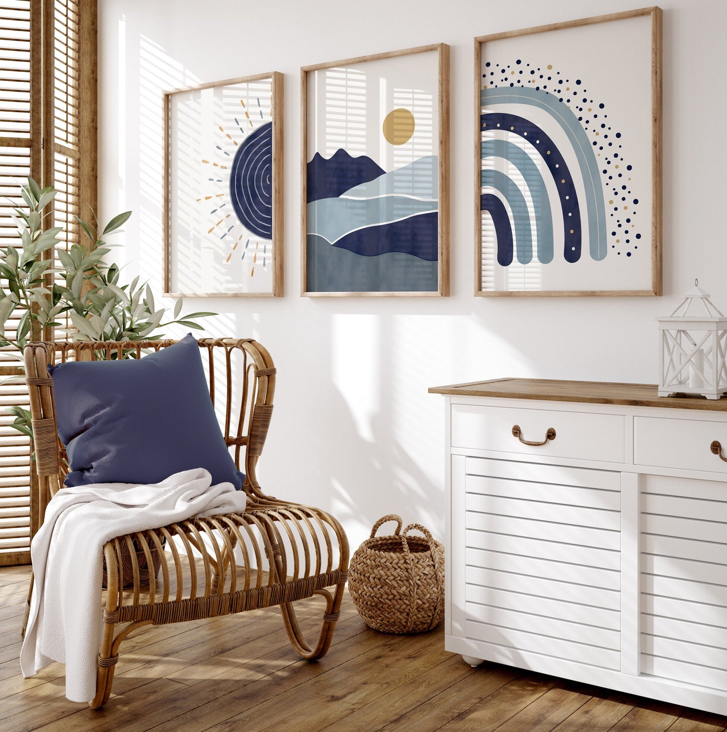 Set of 3 Navy Blue Boho Nursery Prints