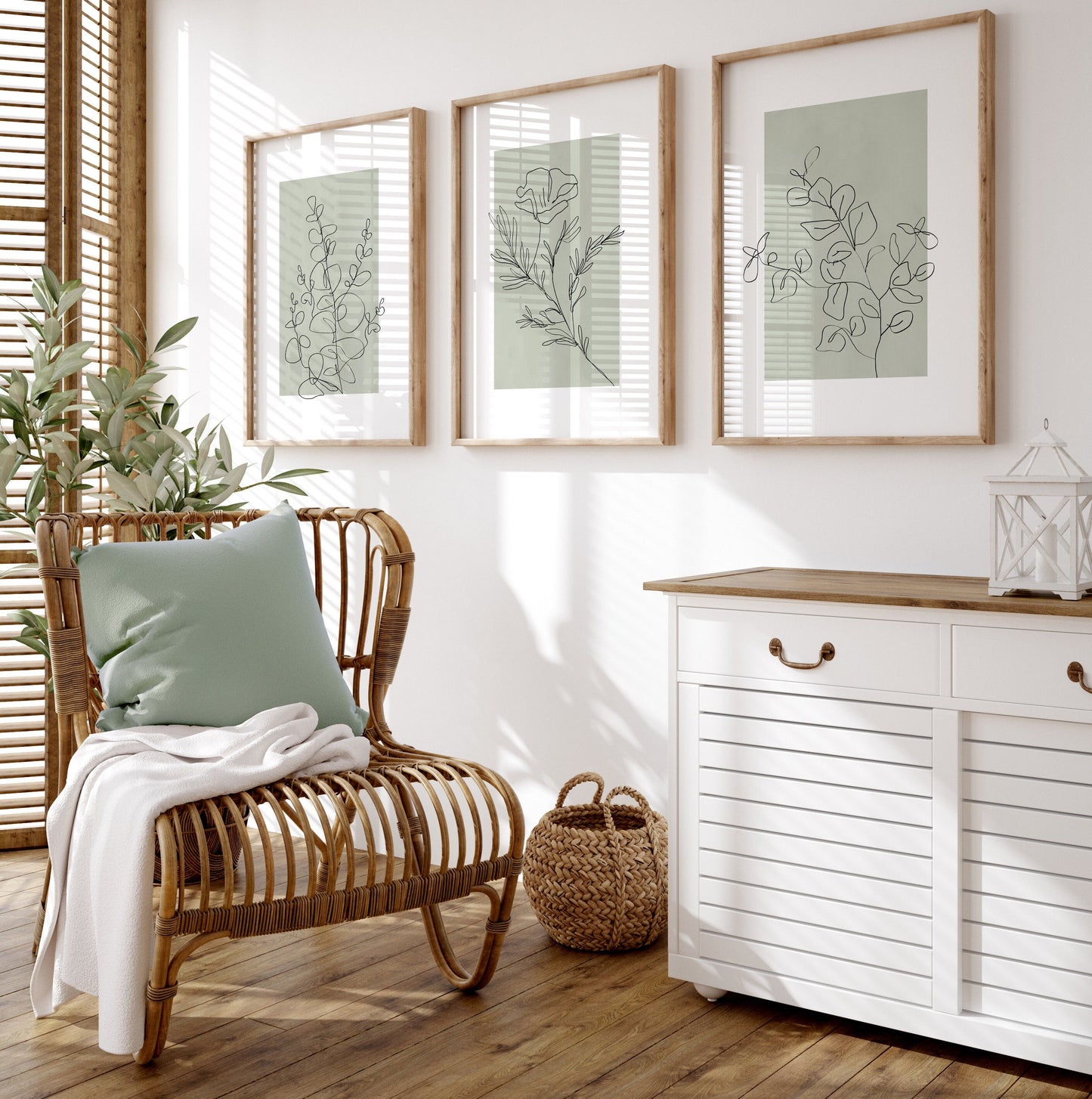 Set of 3 Sage Green Botanical Wall Art Prints