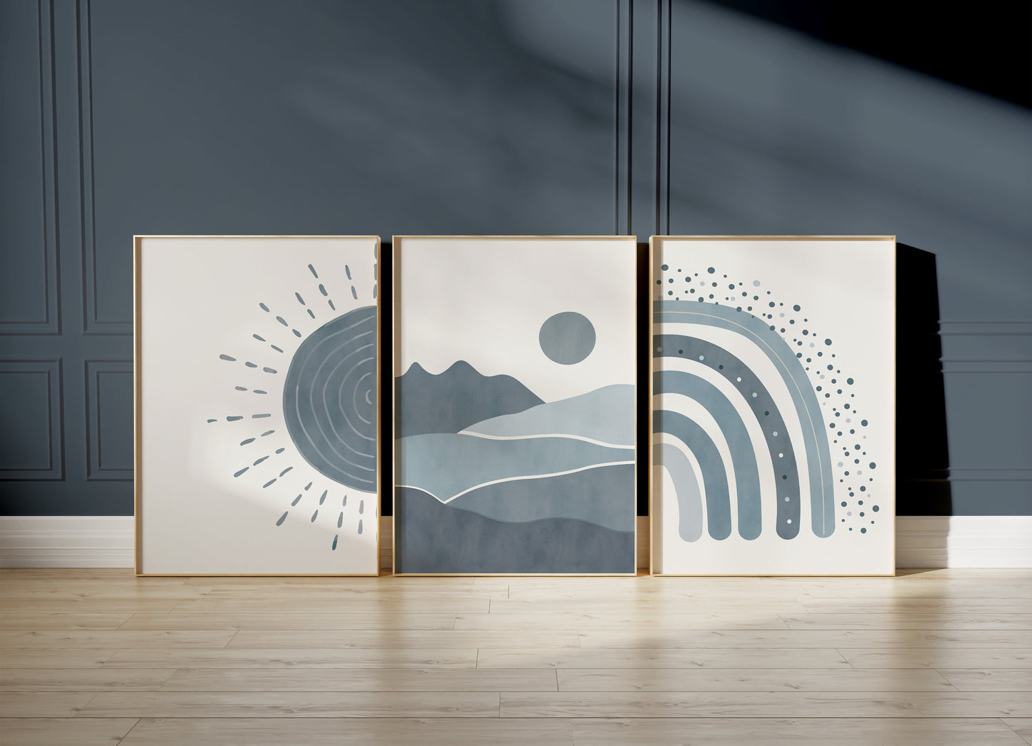 Set of 3 Baby Blue Boho Nursery Wall Prints
