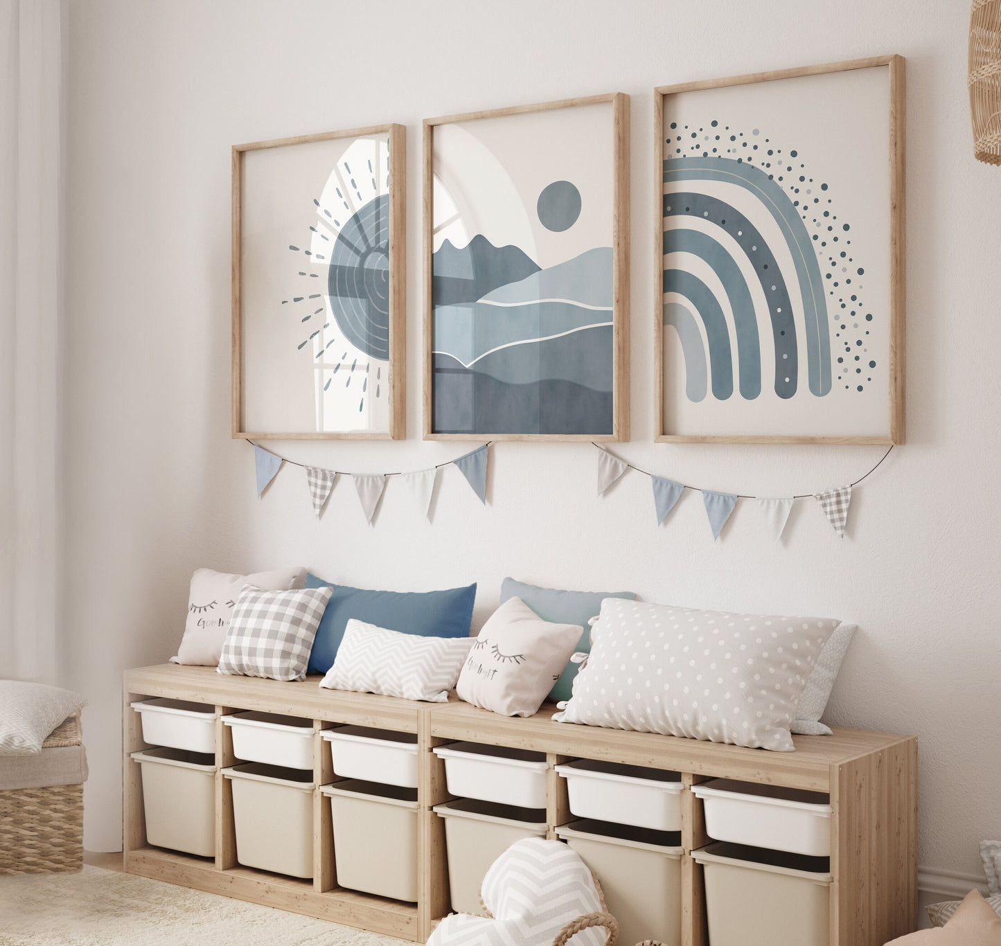 Set of 3 Baby Blue Boho Nursery Wall Prints