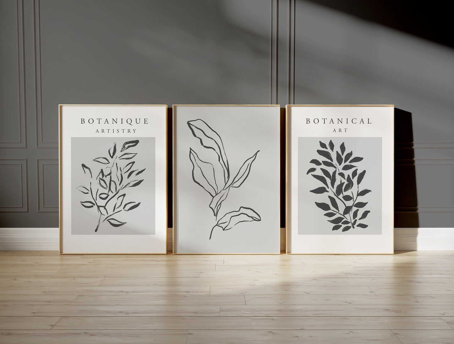 Set of 3 Grey Botanical Wall Prints