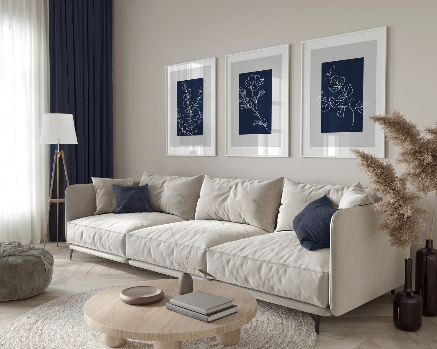 Set of 3 Blue & Grey Wall Prints