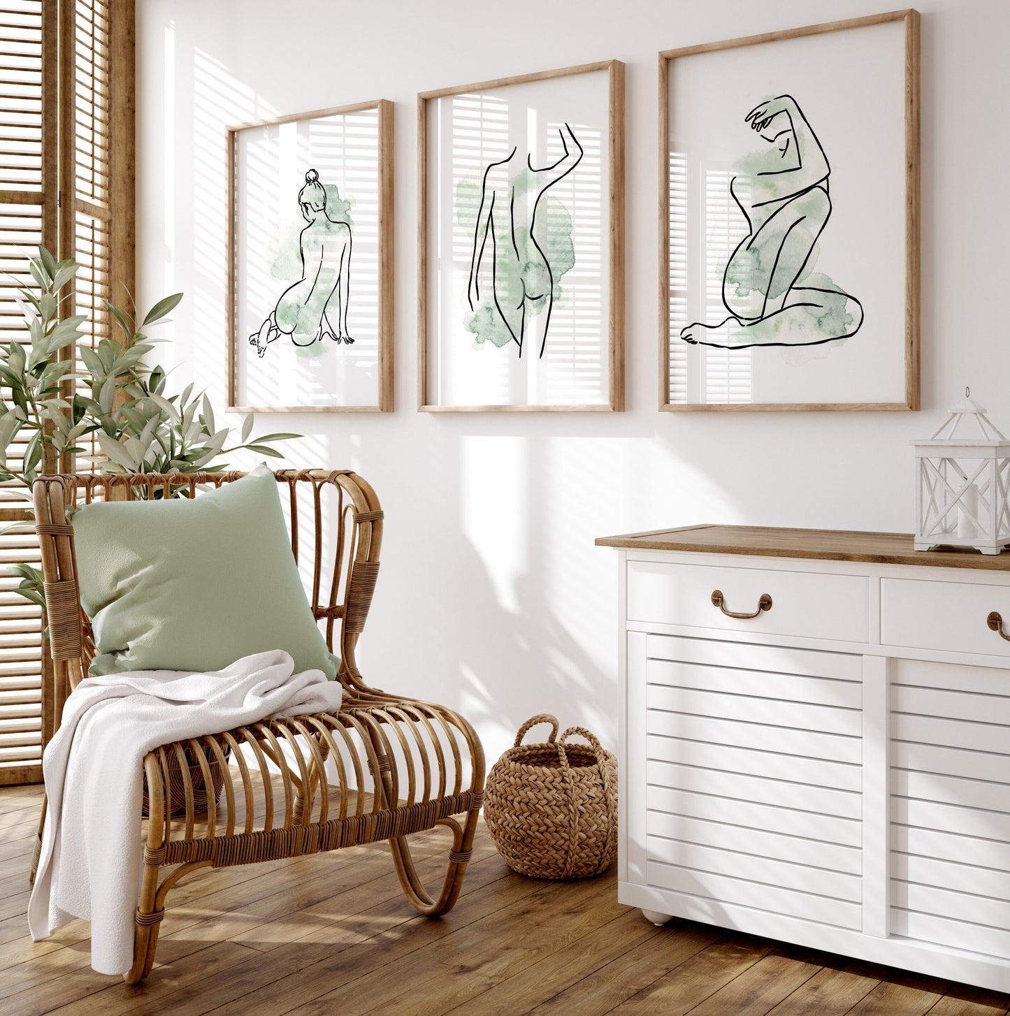 Set of 3 Green Women Line Art Wall Prints