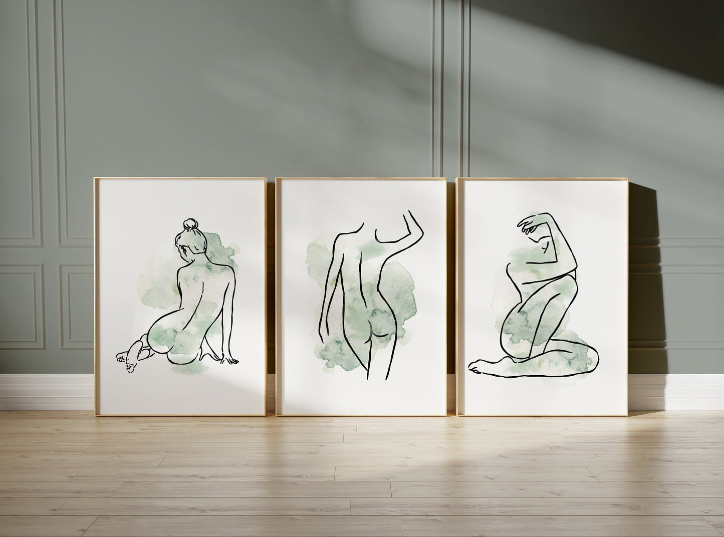 Set of 3 Green Women Line Art Wall Prints