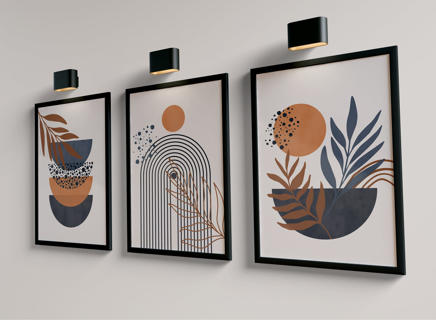Set of 3 Blue & Orange Boho Wall Prints