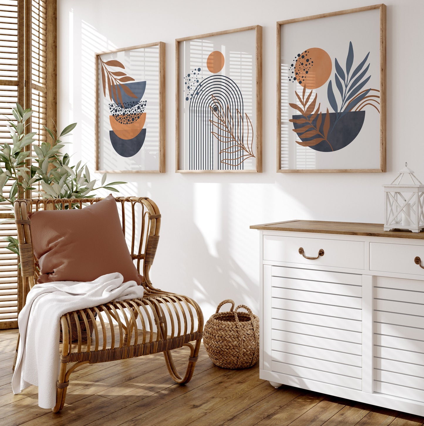 Set of 3 Blue & Orange Boho Wall Prints