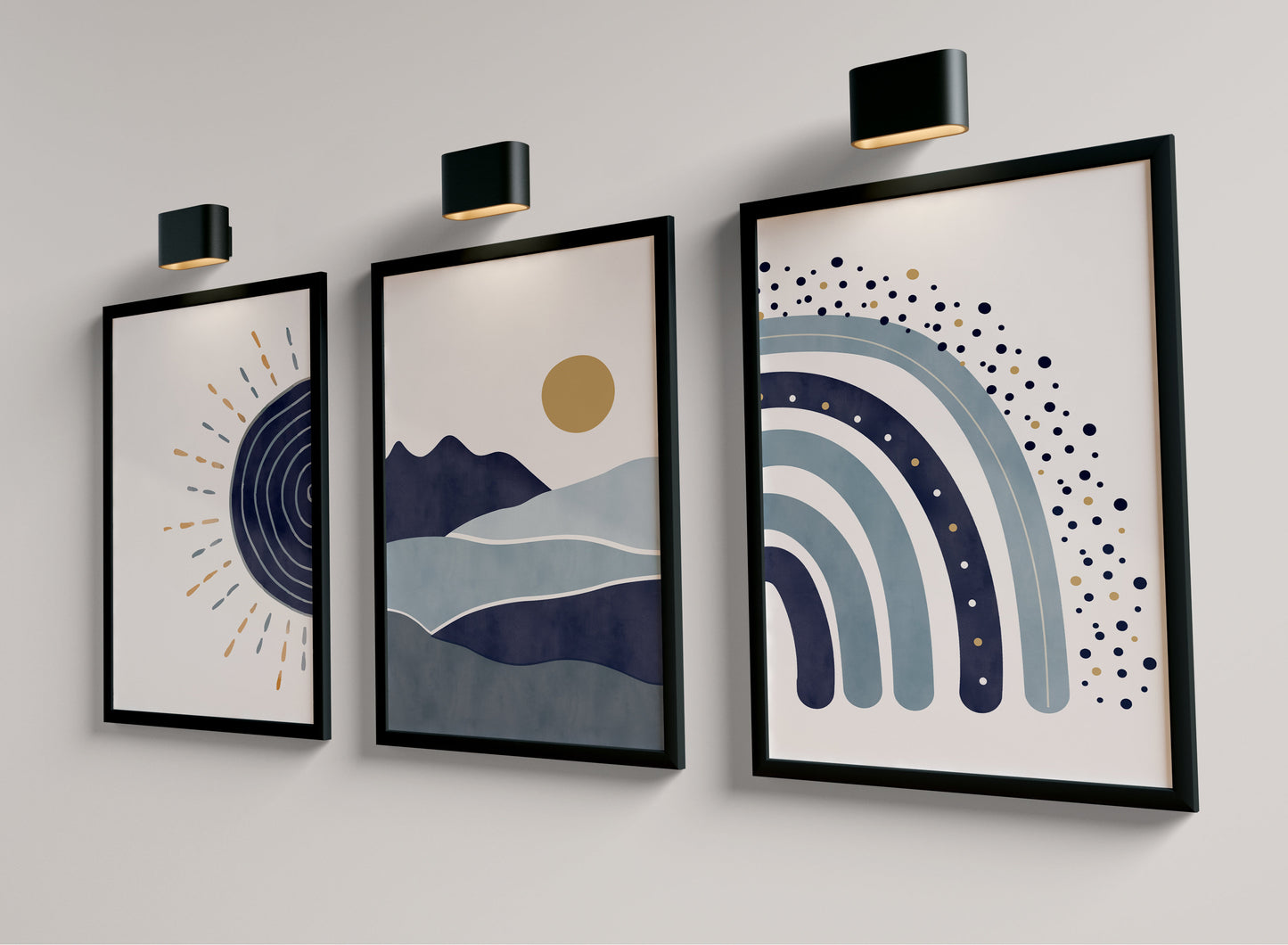 Set of 3 Navy Blue Boho Nursery Prints