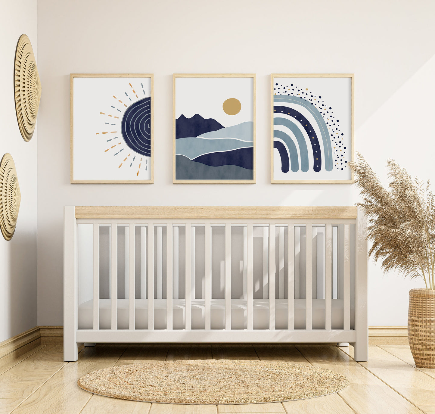 Set of 3 Navy Blue Boho Nursery Prints