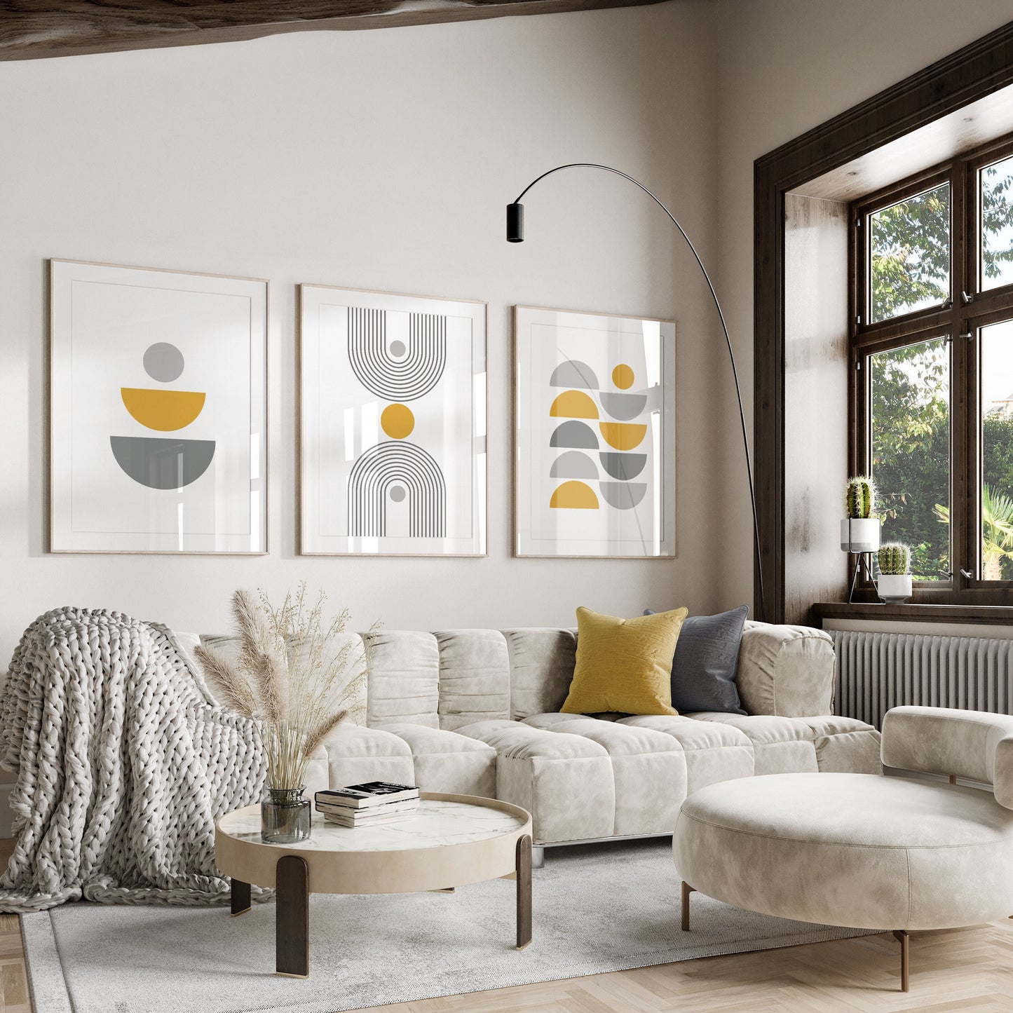 Set of 3 Yellow & Grey Boho Wall Prints