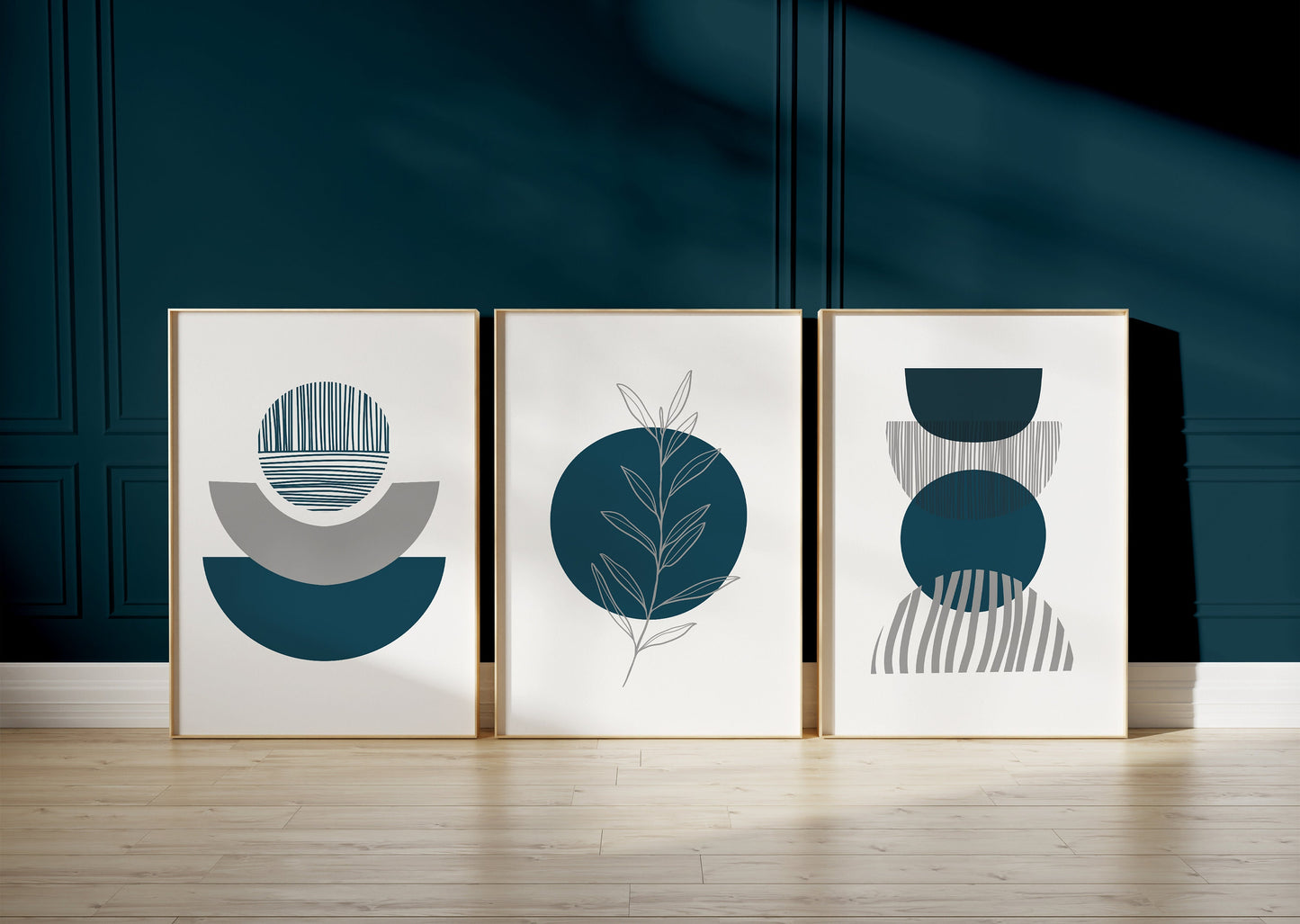 Set of 3 Teal & Grey Boho Wall Art Prints