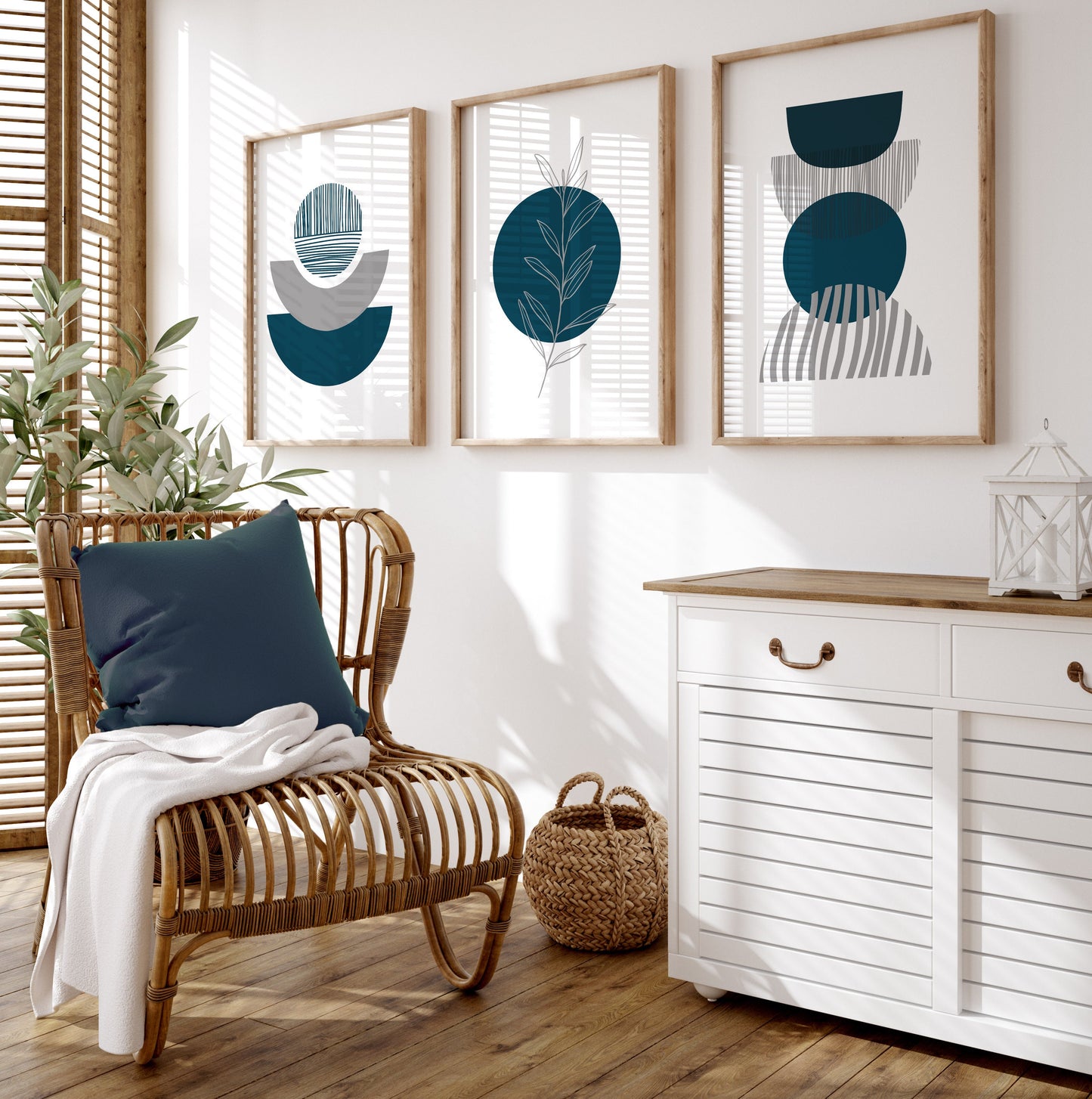 Set of 3 Teal & Grey Boho Wall Art Prints