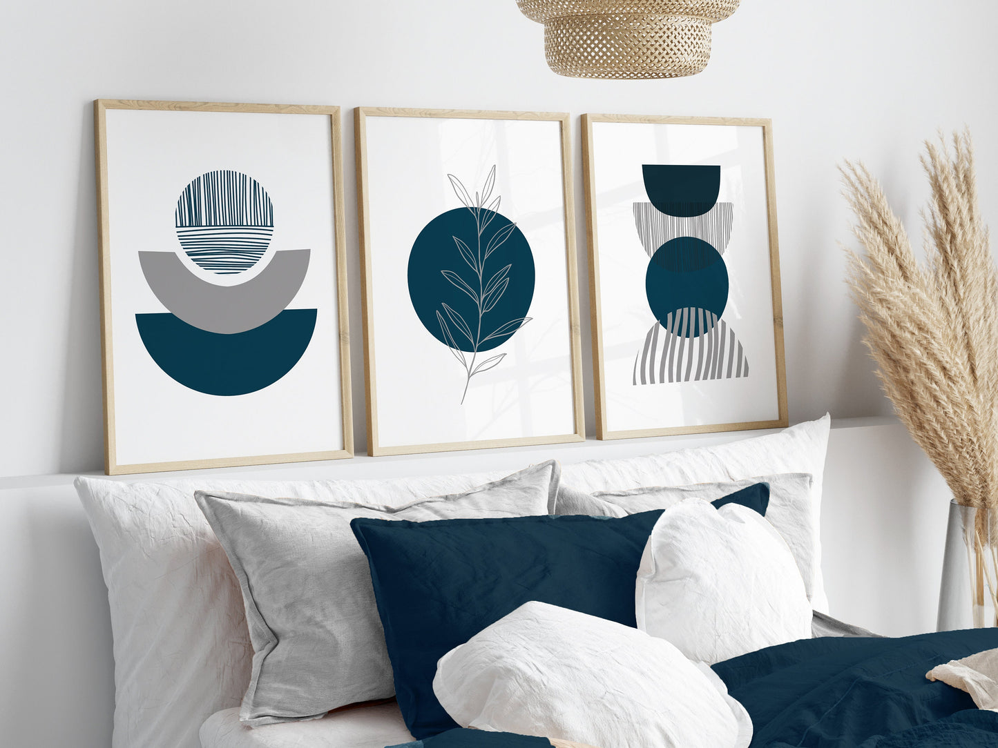 Set of 3 Teal & Grey Boho Wall Art Prints