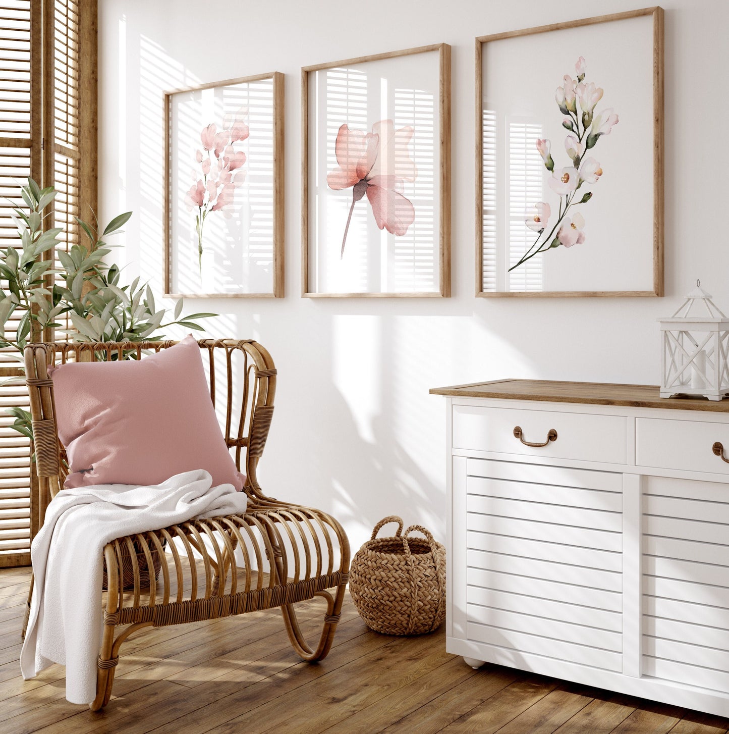 Set of 3 Pink Botanical Wall Art Prints