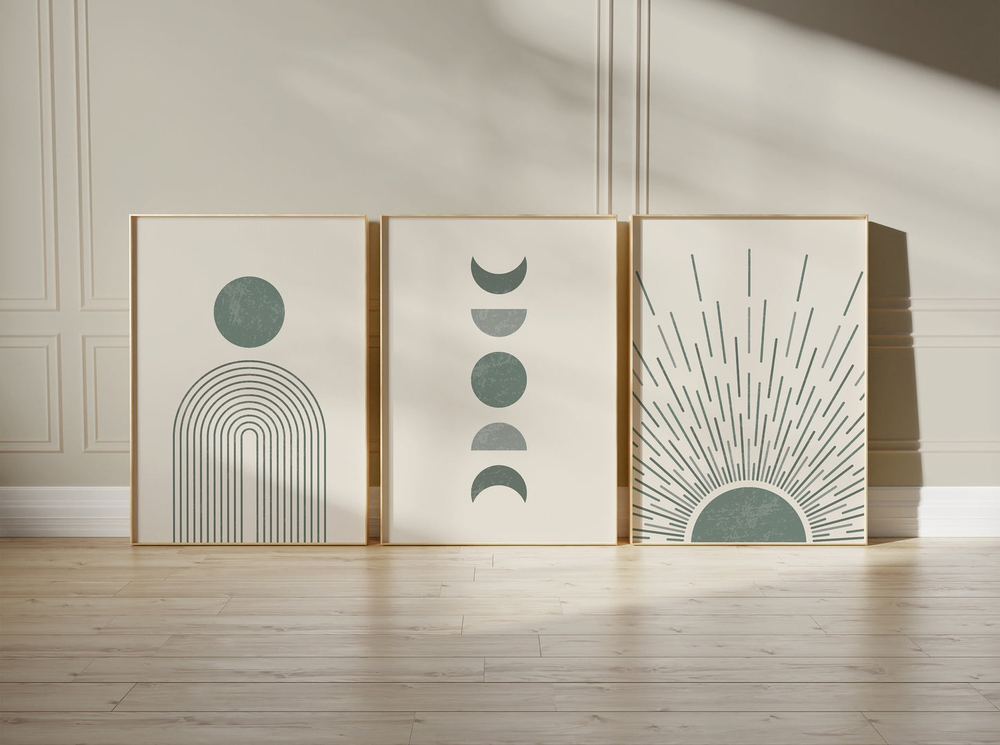 Set of 3 Sage Green & Cream Boho Wall Prints