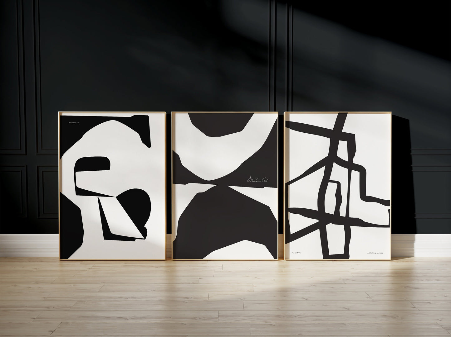 Set of 3 Black & White Abstract Wall Art Prints