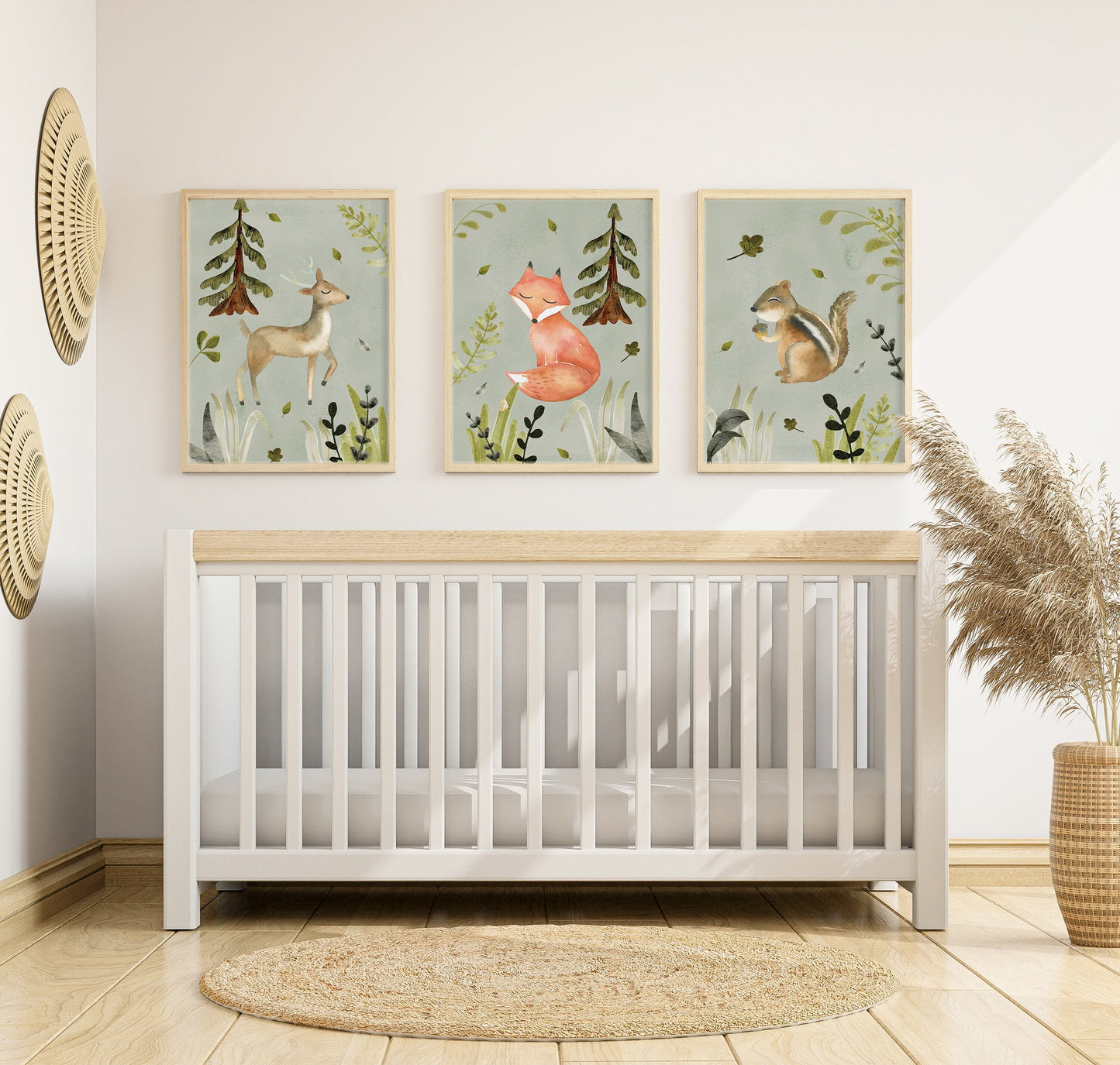 Set of 3 Green Woodland Nursery Wall Art Prints