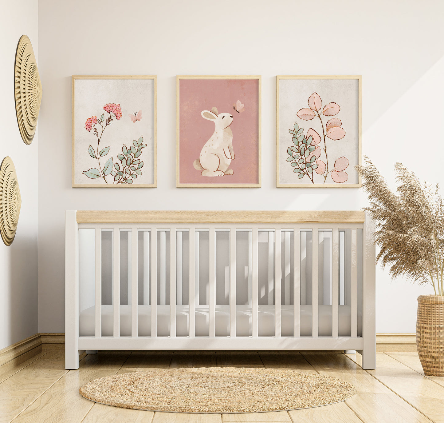 Set of 3 Pink Bunny Girls Nursery Wall Art Prints
