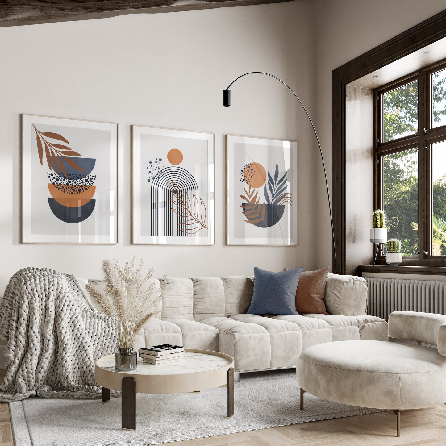 Set of 3 Blue & Orange Boho Wall Prints