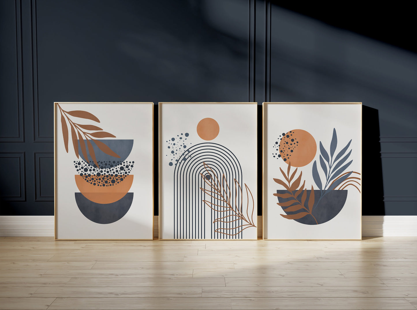 Set of 3 Blue & Orange Boho Wall Prints